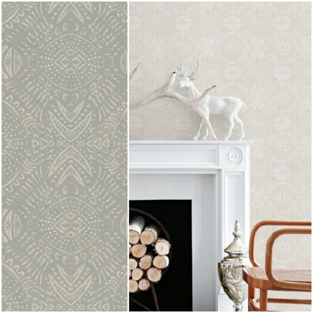 Wallpaper Java Light Gray Medallion Farmhouse Boho
